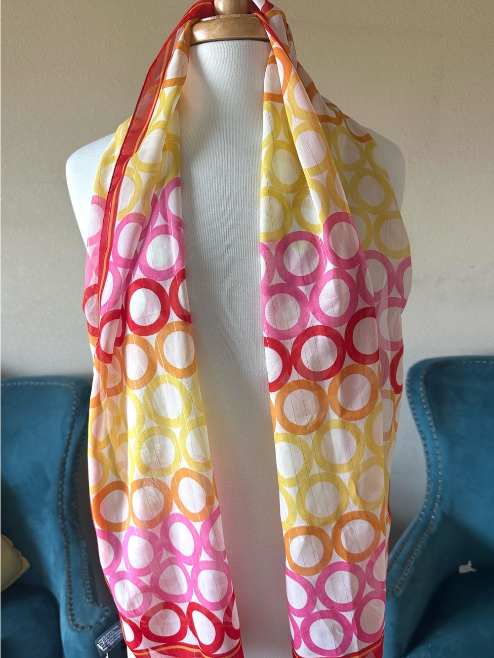Retro Mod Sheer Scarf Pink Orange Metallic Stripe